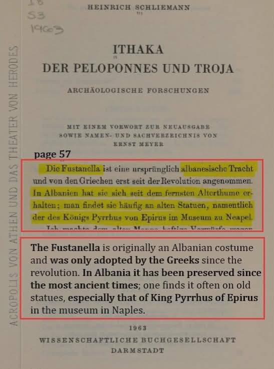 Archeologist Henrich Schleimann in 1963: the Fustanella is Albanian