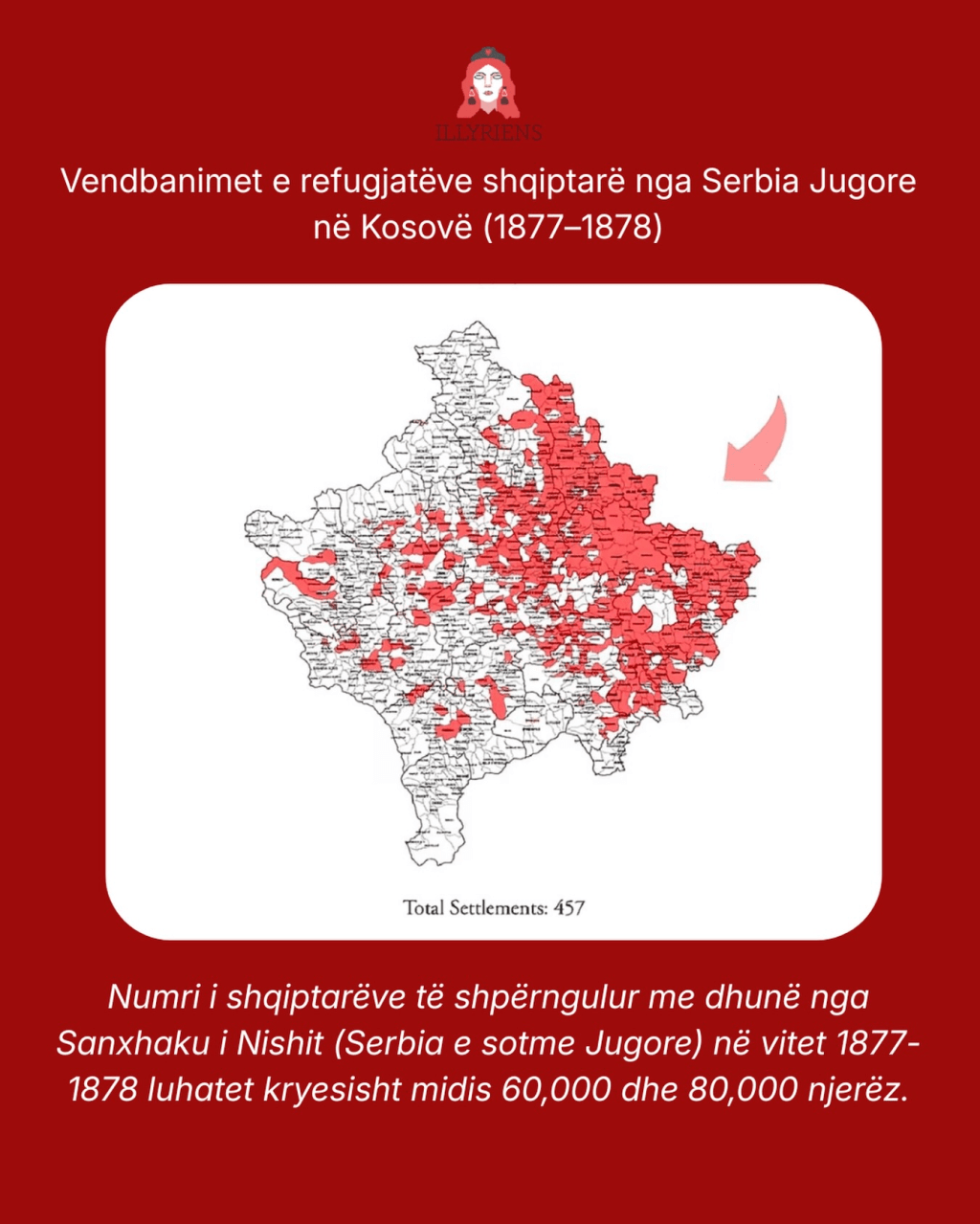 60,000 to 80,000 Albanians were expelled from Toplica, Nish and Kurshumli by Serbia in&nbsp;1877-1878