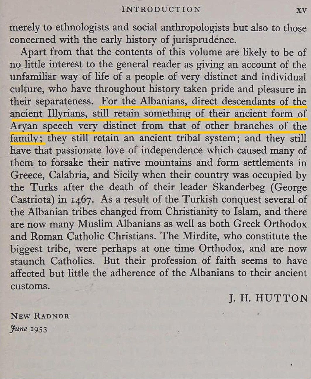 Margaret Hasluck book “The unwritten law in Albania”: Albanians retain their Aryan speech
