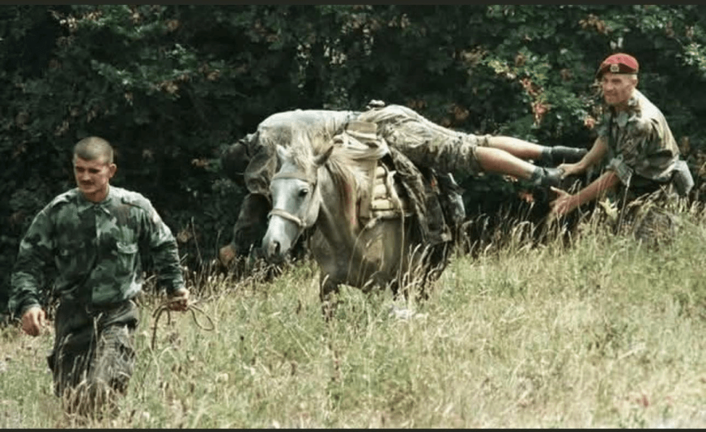 Serbian Chetniks fleeing from the Albanian KLA fighters at the battle of Pashtrik on August 9, 1998