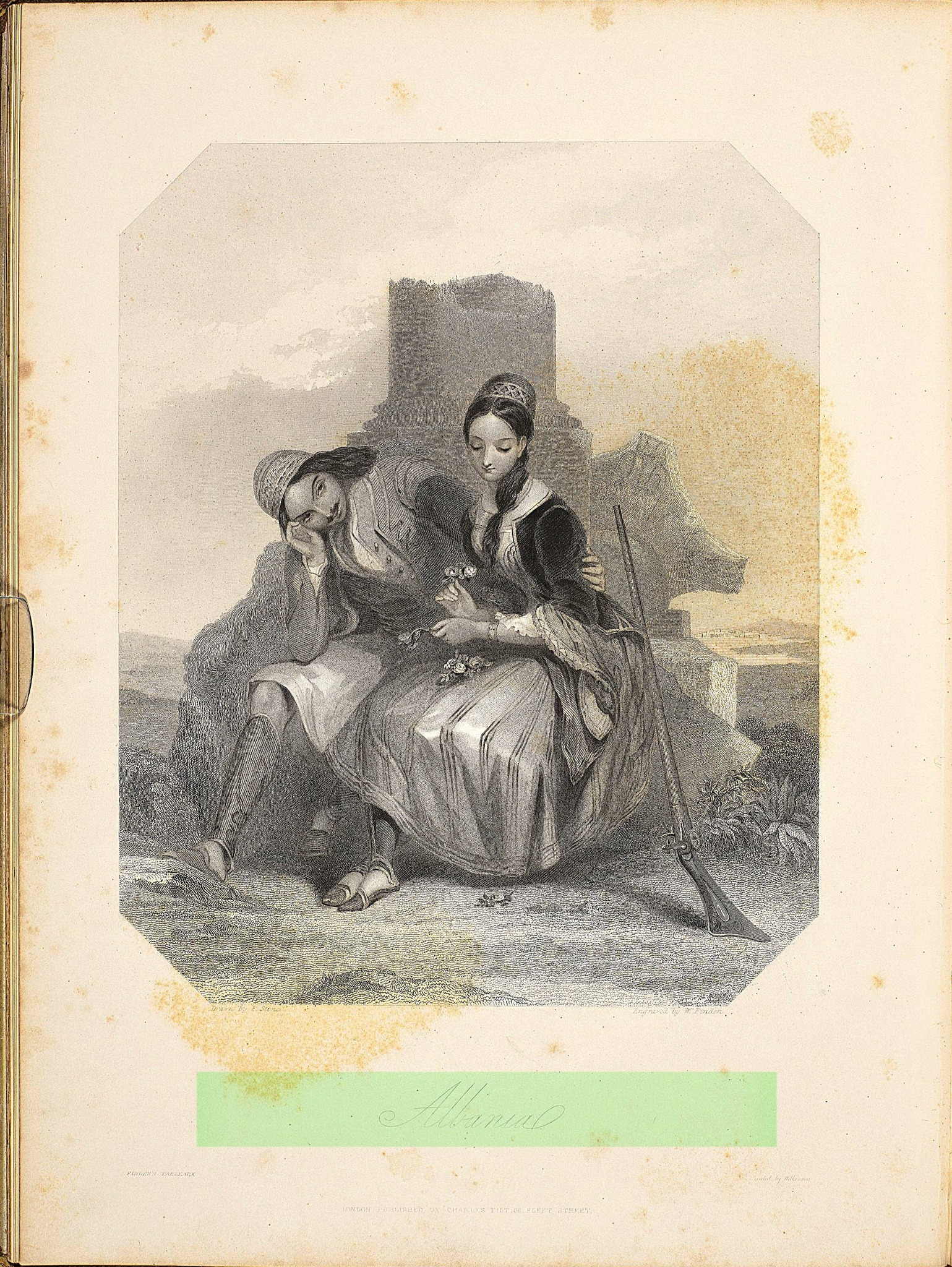 A painting depicting an Albanian couple in love from 1843