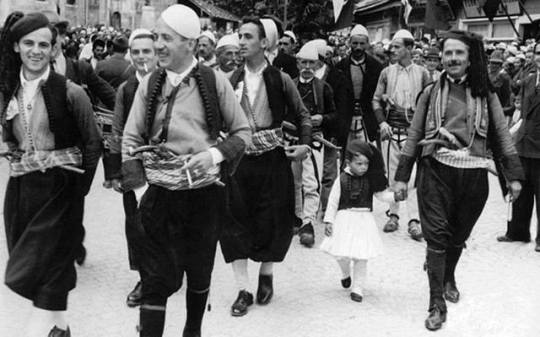 Albanians celebrating independence day in Prizren 1943