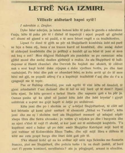 An Albanian letter from Izmir from 1914 by A. A. G. Borshi