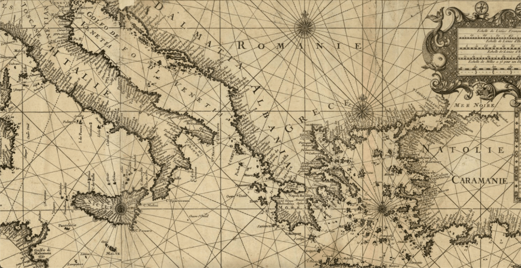 Henri Michelot Laurent Bremonds map from 1718 of the Balkan regions showing only Albania, Greece, Dalmatia and Romania