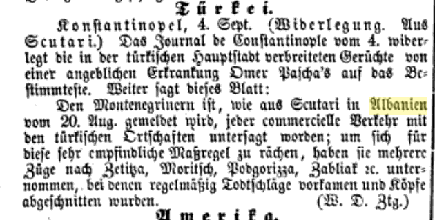 The Montenegrin attacks on the Albanians of Rjepçi, Muriqi, Shkodër, Shestan, Cetinje, Podgorica, Moraca and Zhablak in&nbsp;1861