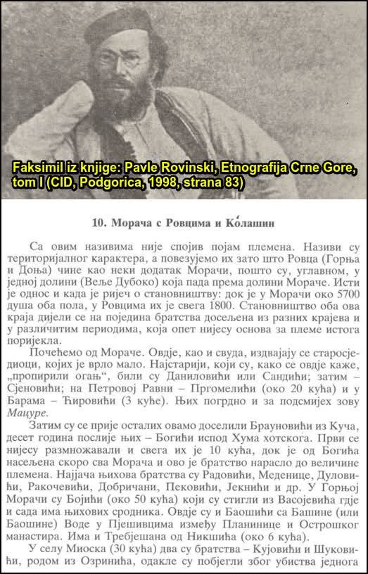Analysis of Pavle Rovinskis work on the Albanian families of Moraça, Rovci and Kolashin