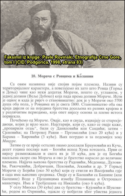 Analysis of Pavle Rovinskis work on the Albanian families of Moraça, Rovci and&nbsp;Kolashin
