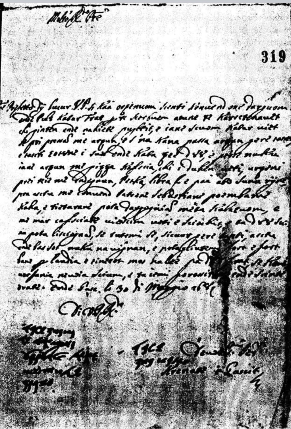 A letter in Albanian from the leaders of Gashi from&nbsp;1689