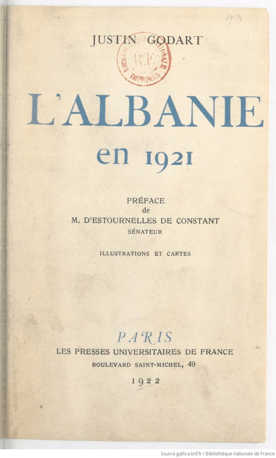 French Novel prize winner and senator D'Estournelles De Constant: Europe mutilated Albania in favor of Montenegro