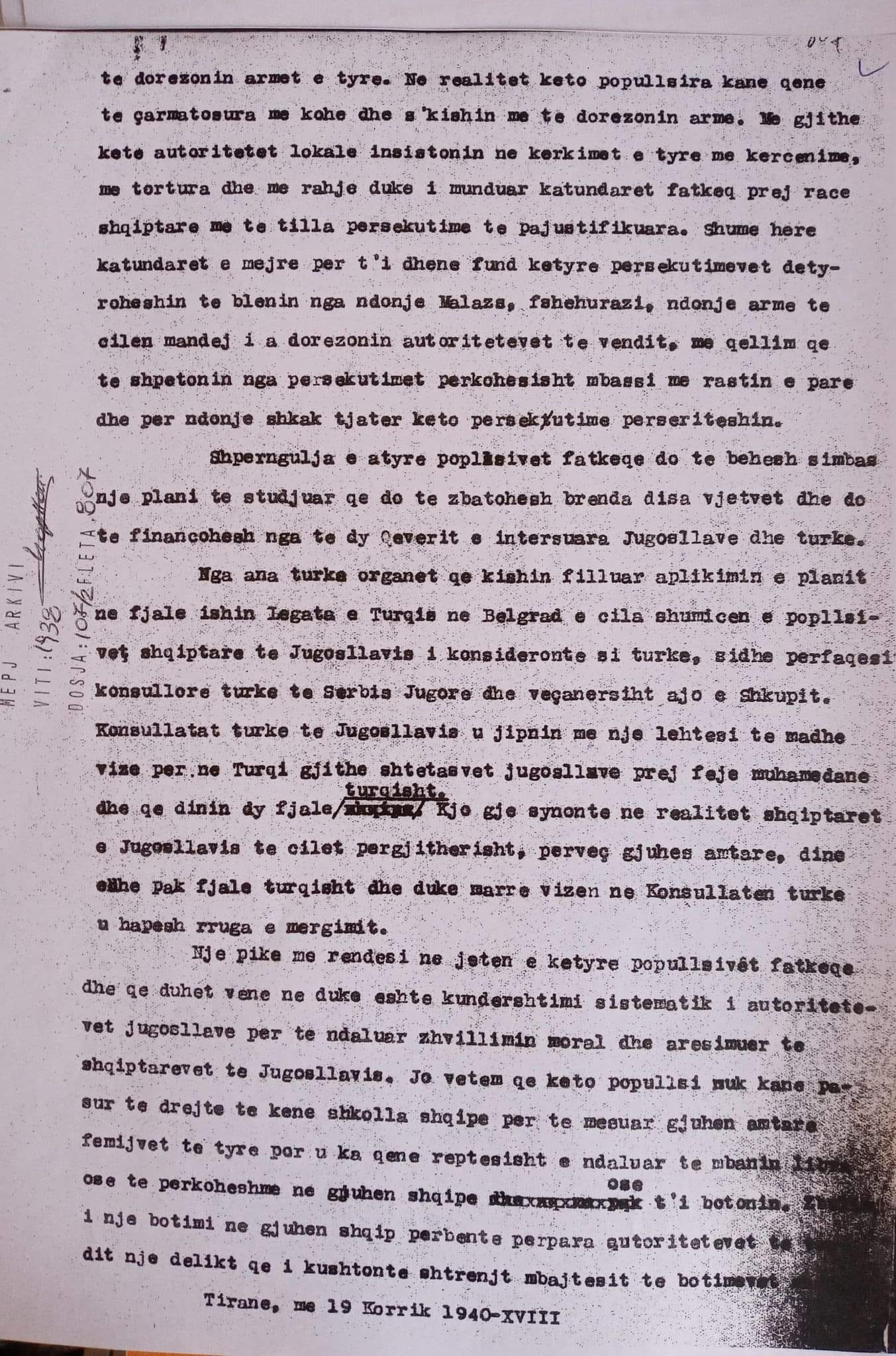 Diplomatic Documents for the Anti-Albanian Yugoslav-Turkish Expulsion of Albanians