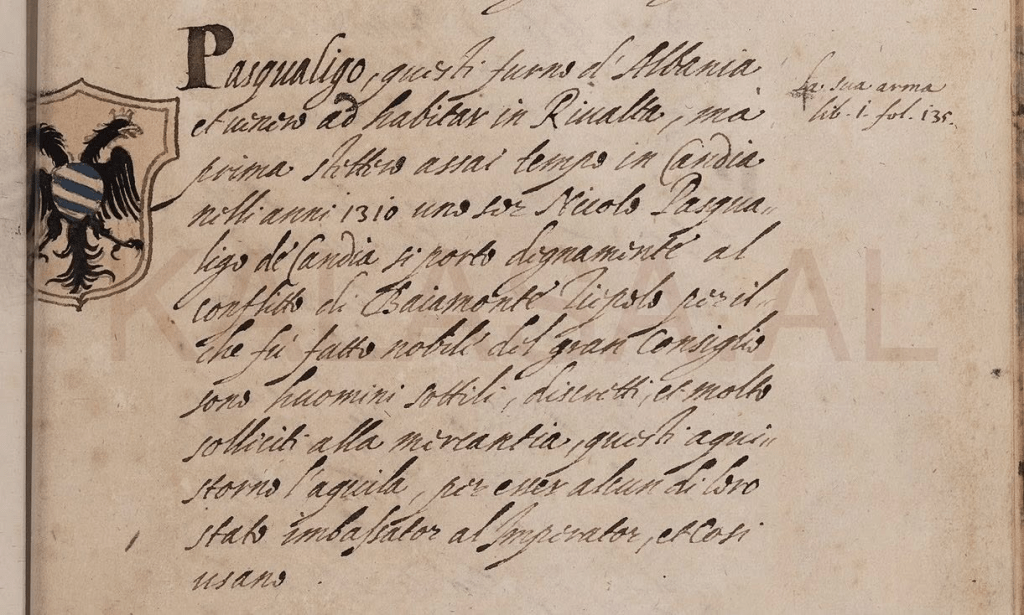 The Albanian Arbër Pasqualigo Family in Crete (Candia) from&nbsp;1310