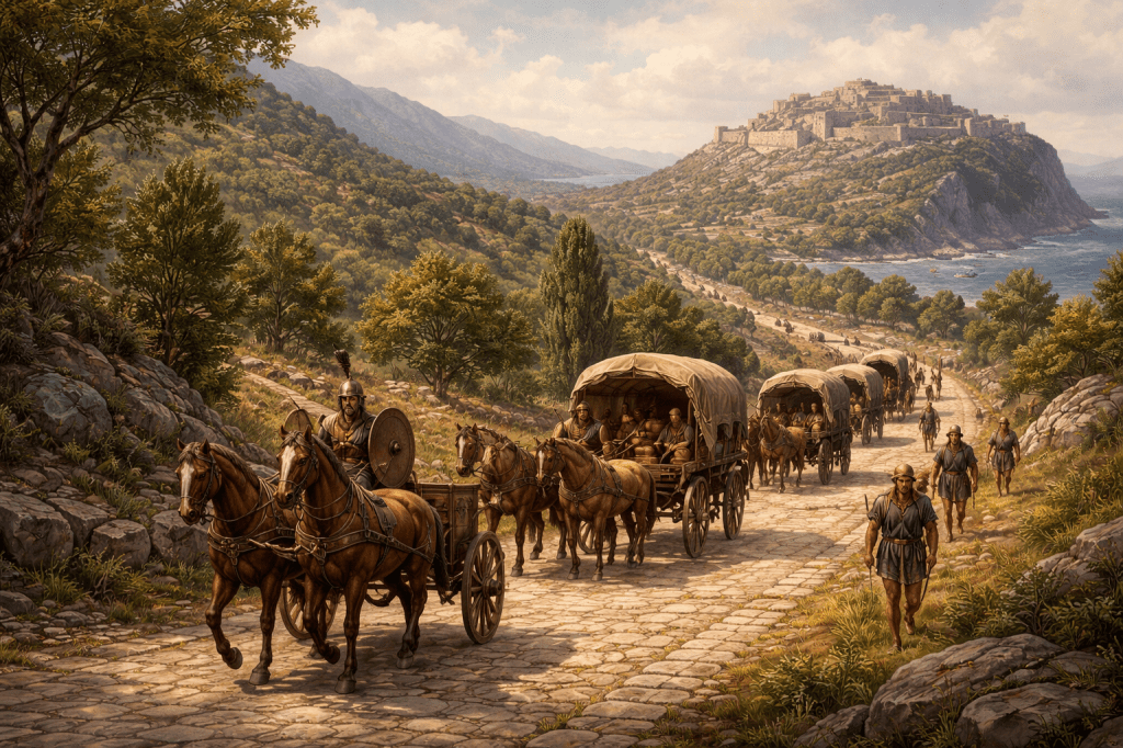 The first horse-drawn highway was between Nish and&nbsp;Troja