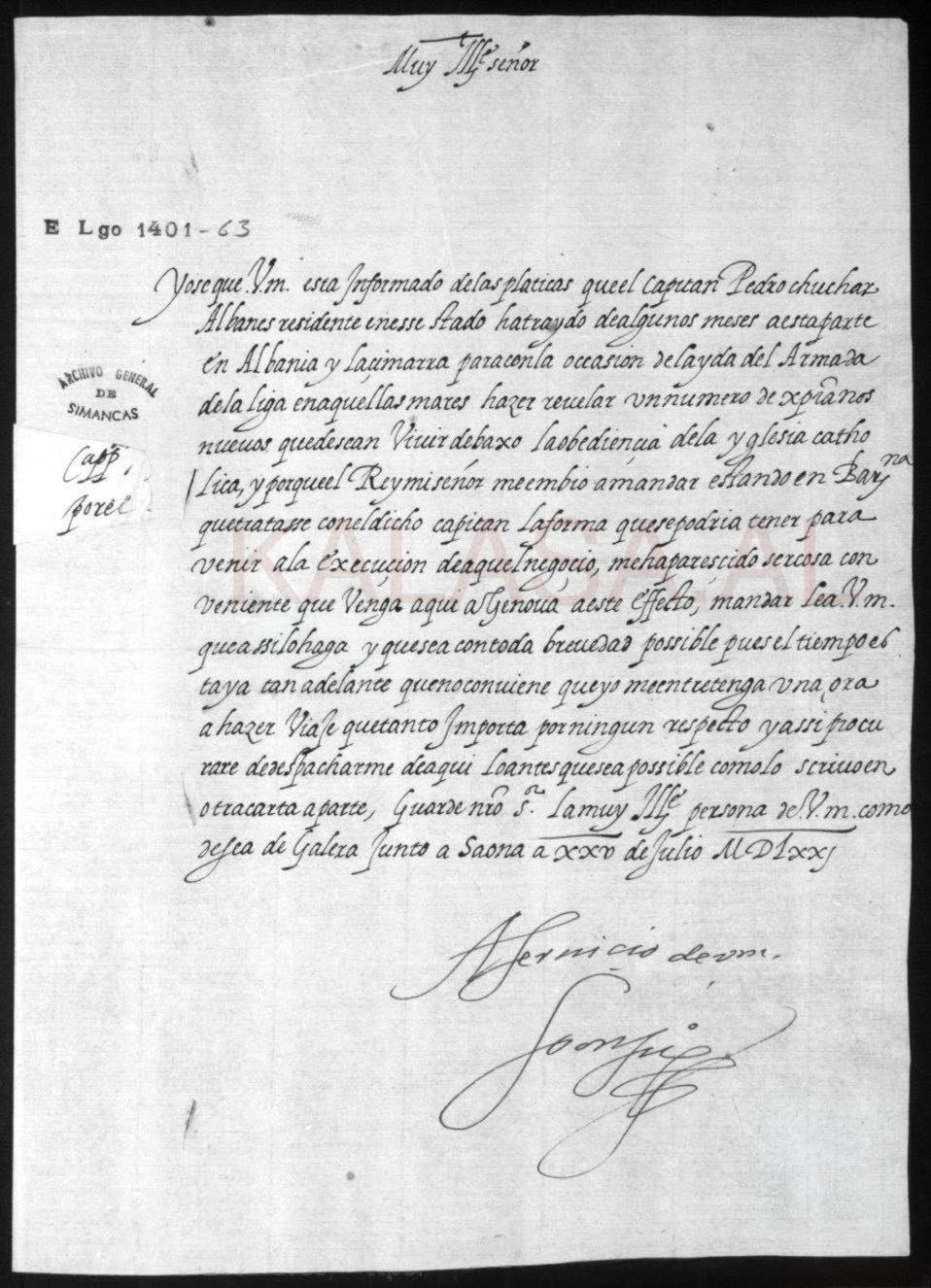 Captain Pedro Chuchar, Albanian: Himara (Albania), 1571