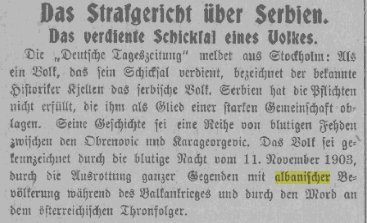 Swedish Author Rudolf Kjellen and the 1915 article: Serbians deserve their&nbsp;fate