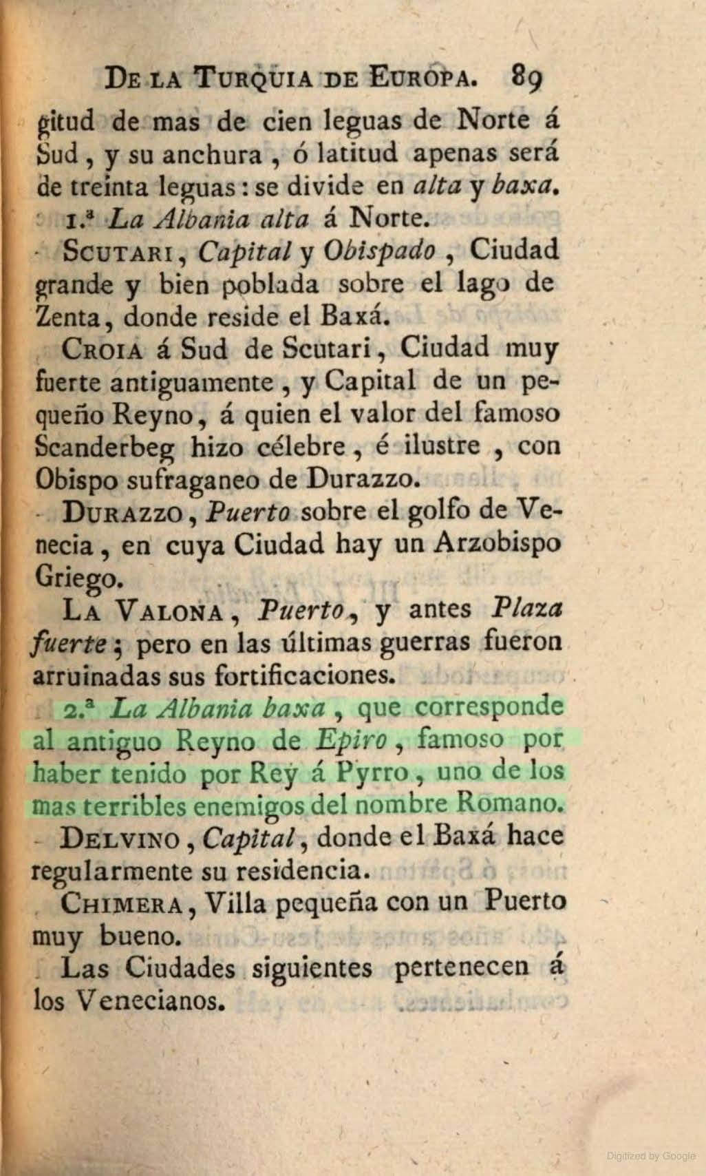 Ισπανικό έγγραφο του 1779: Η Ήπειρος είναι η νότια Αλβανία