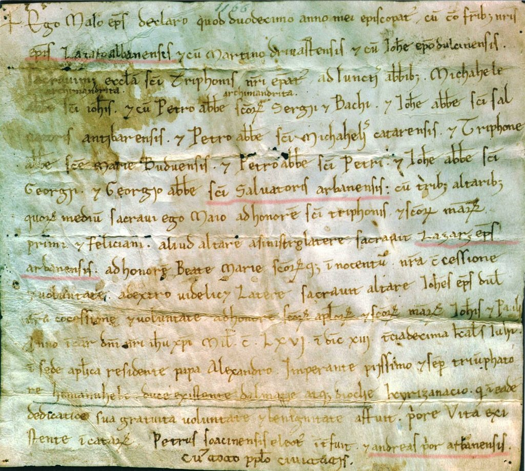 La Iglesia de Kotor (Cattaro) en 1166 da testimonio de la cristianización de los Arbnor (albaneses de Arbër).