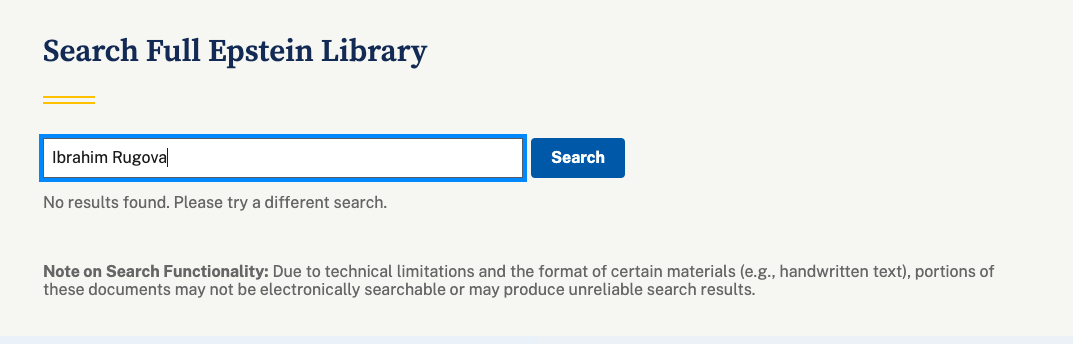 Former Albanian president Ibrahim Rugova is not mentioned in the Epstein Files