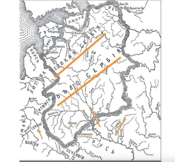 19th century map by Russian etnographer Fedorovich places the Serbs near Belarus