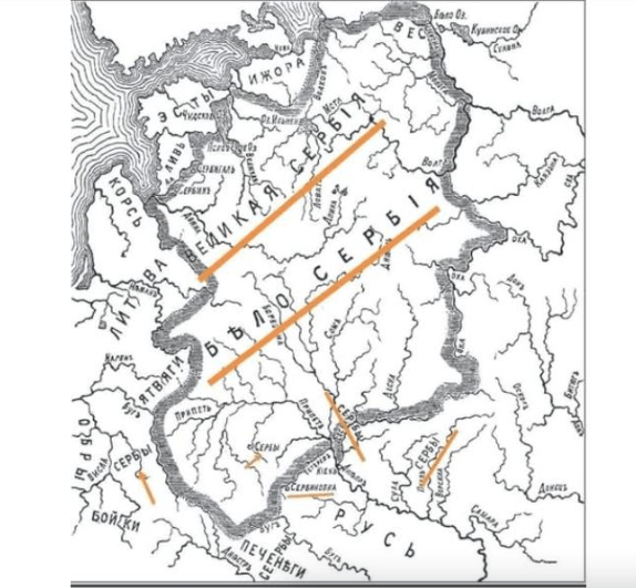 19th century map by Russian etnographer Fedorovich places the Serbs near&nbsp;Belarus