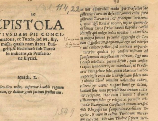 A Letter from “Turkey” in 1549: Ottomans Protected European Protestant Preachers