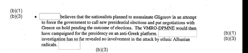 CIA considered VMRO-DPMNE as responsible for the assassination attempt on late President Kiro Gligorov in 1995