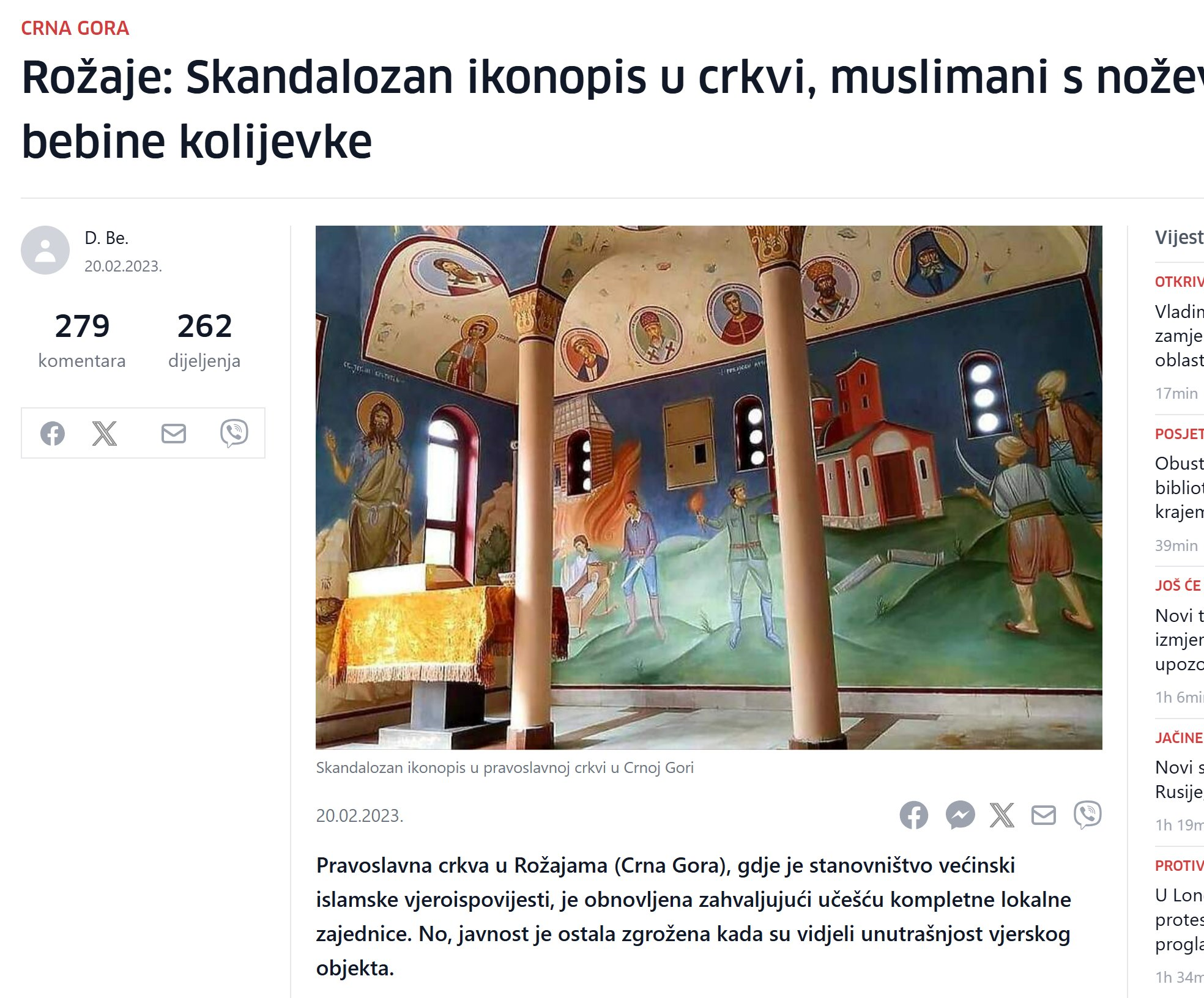 Rozhaje: Scandalous icon painting in Serbian church, Muslims with knife from baby’s cradle