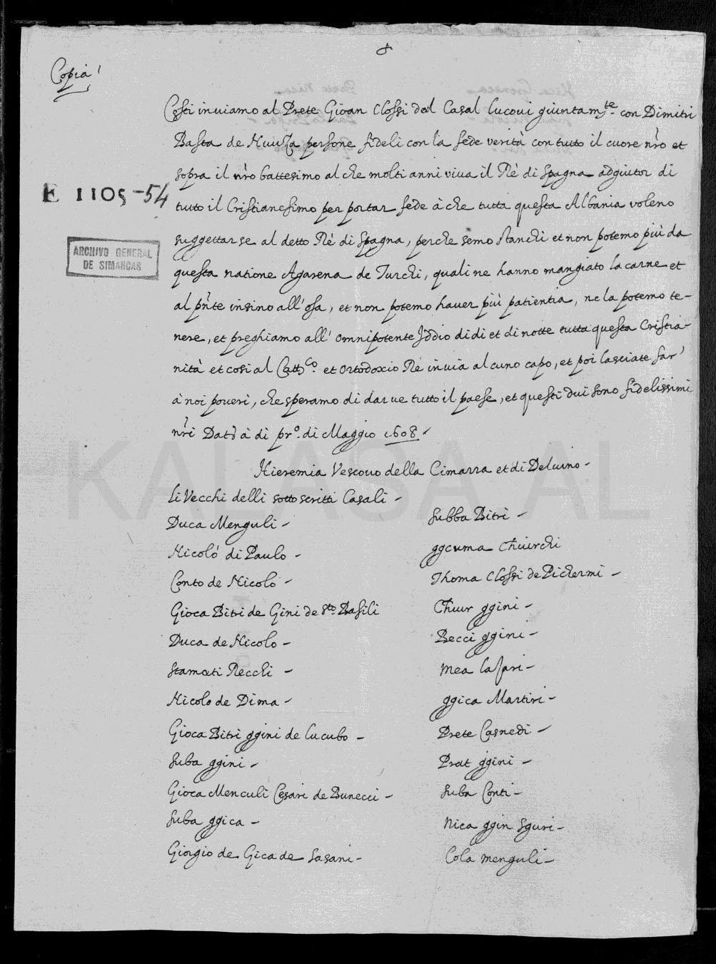 Letter from Several Villages of Himara from 1608