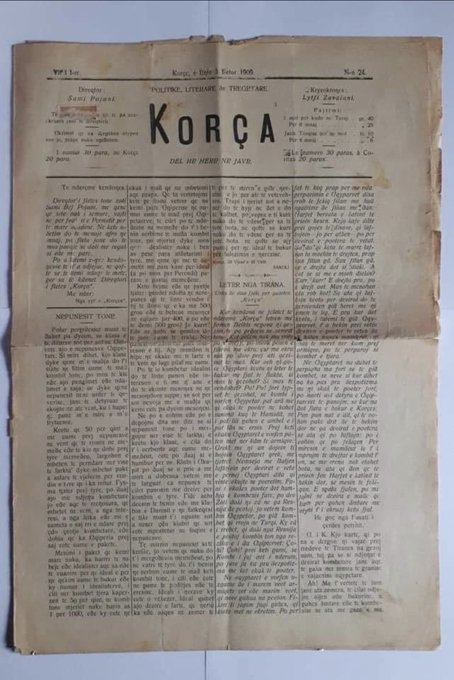 “Korça” was the first newspaper in Albania written in Albanian, 28/12/1908