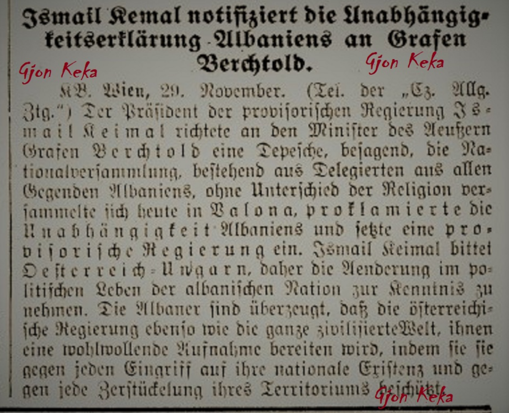 Two Telegrams: One from Ismail Qemali and One from Luigj Gurakuqi in 1912