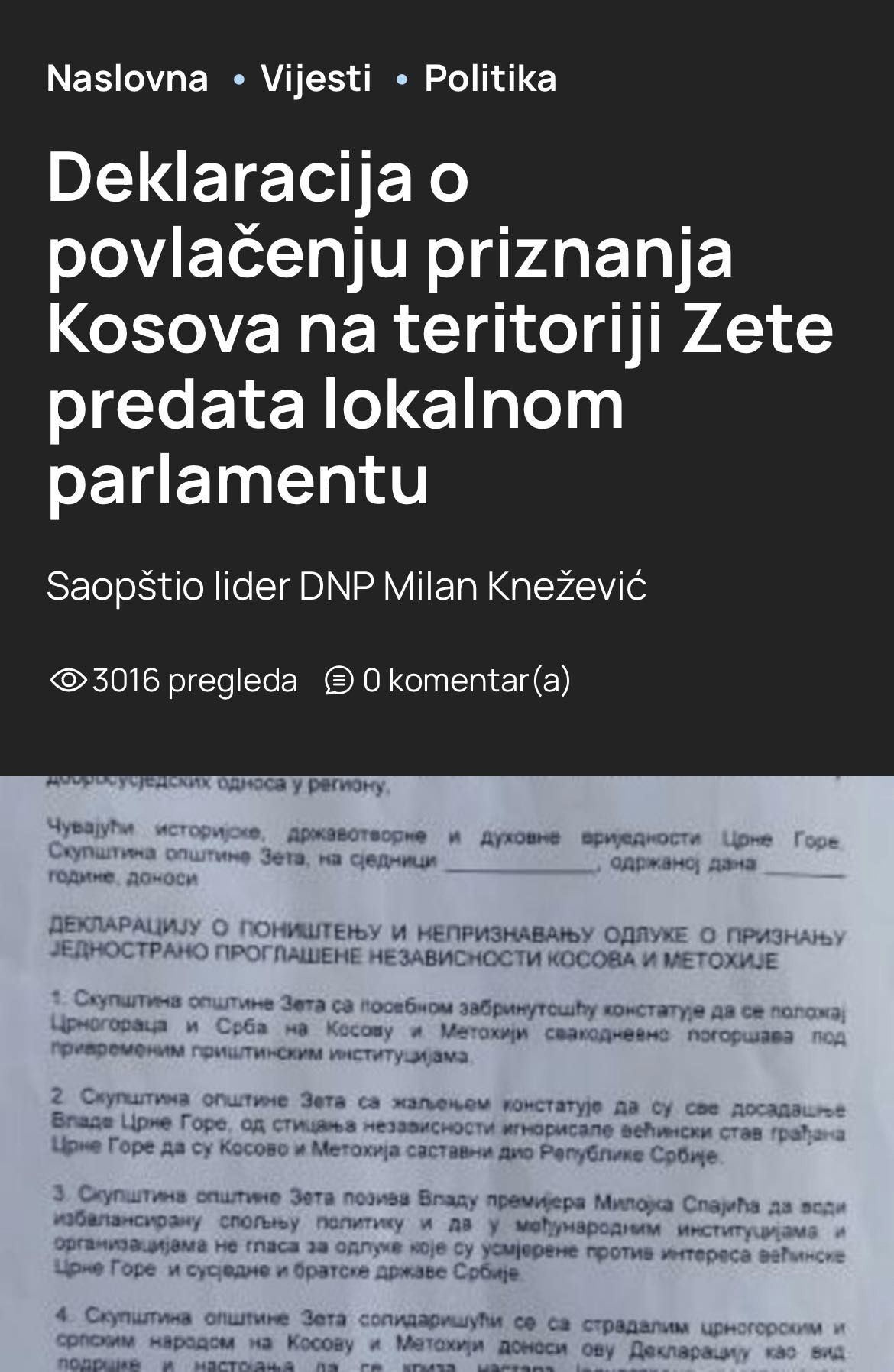 Irredentist nostalgia among some Montenegrin politicians pursuing Greater Serbian propaganda