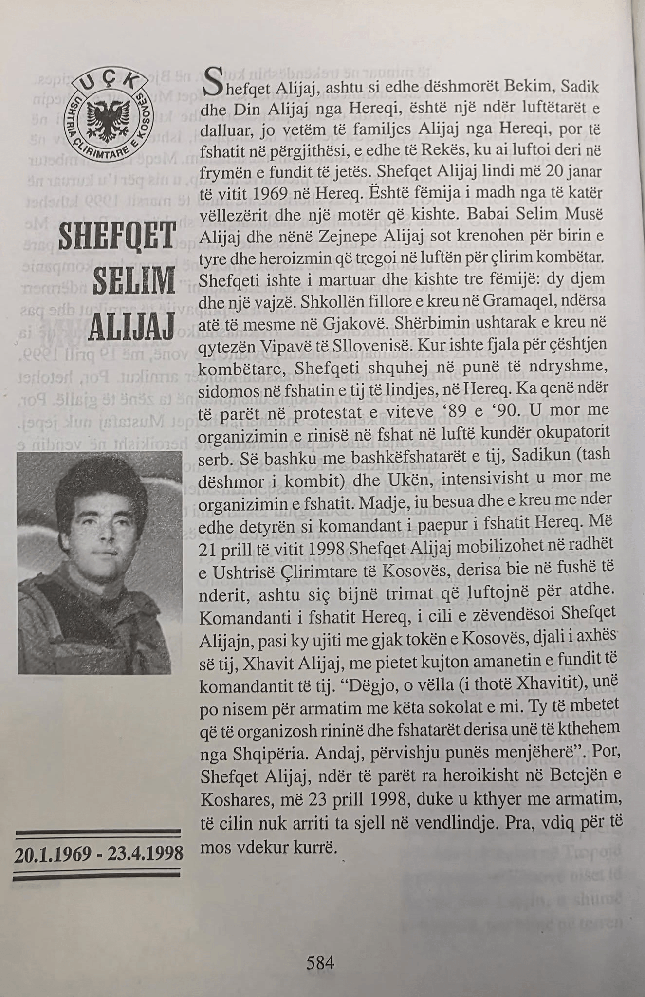 Albanian hero Shefqet Alija (1969-1998)
