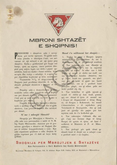 Animal Rights in Albania; A letter by the “Society for the Protection of Animals” founded in Tirana 1937