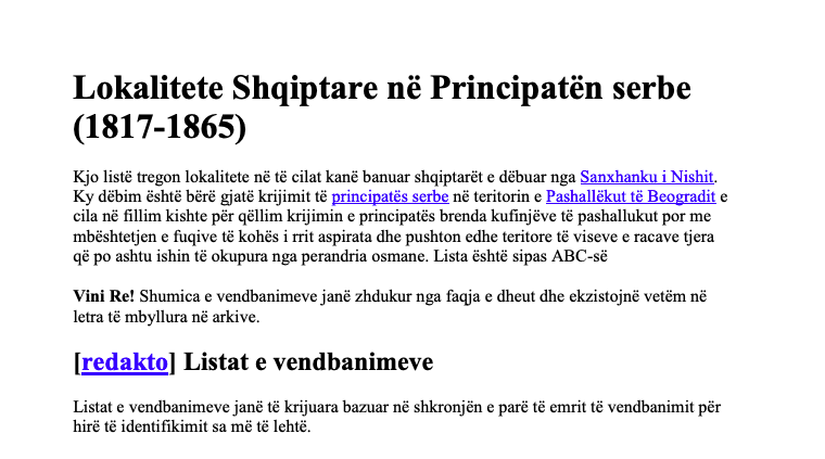 Albanian Localities in the Serbian Principality (1817–1865)
