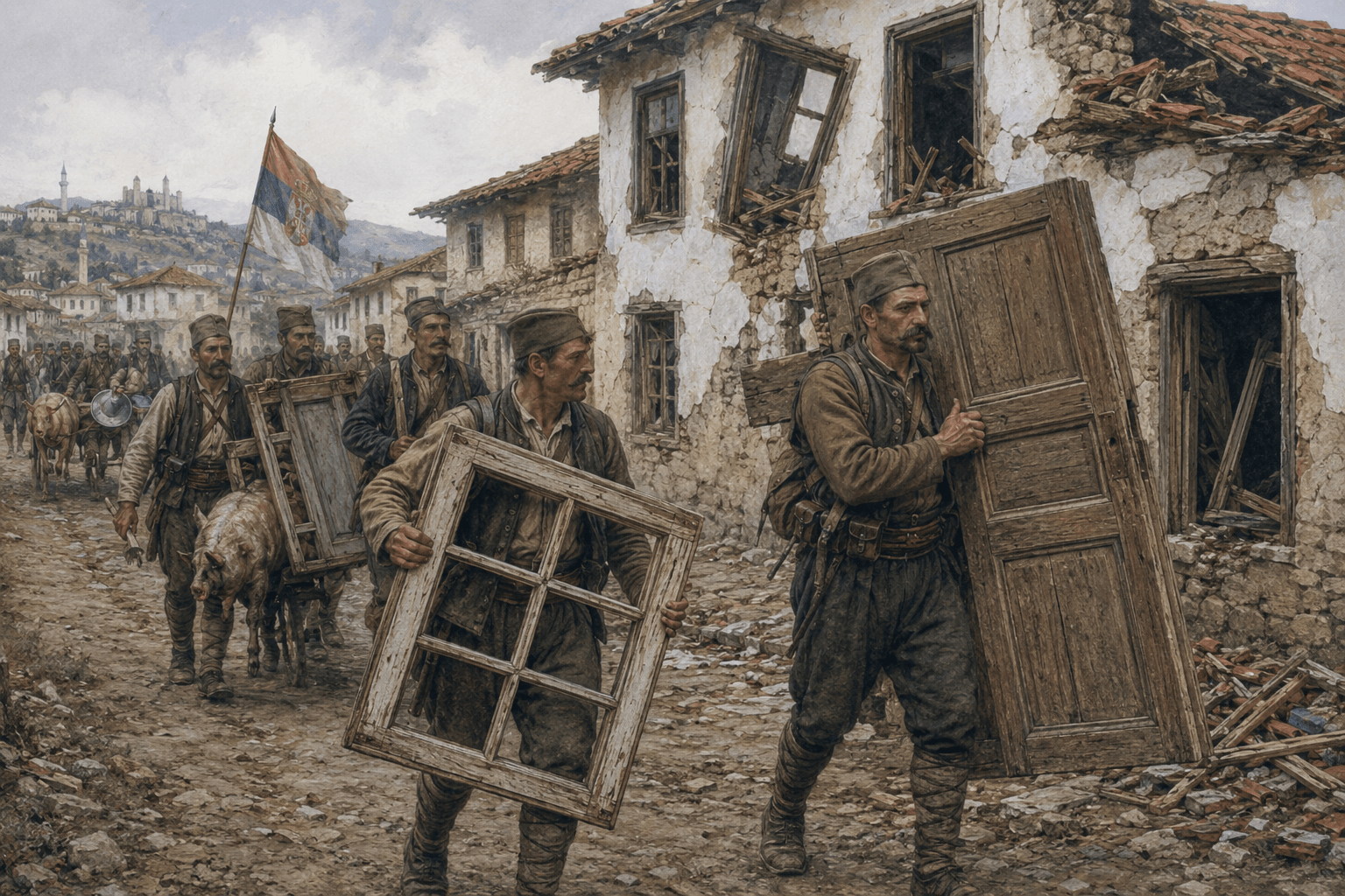 When Serbian plunderers and peasants would carry off windows and doors from Albanian houses in 1912