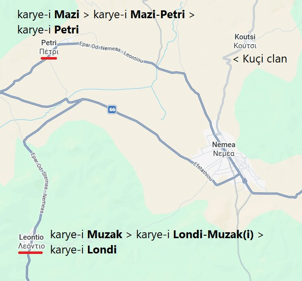The Albanian villages of Liondi (Λιόντι), known officially as Leondio (Λεόντιο), and Petri (Πετρί)