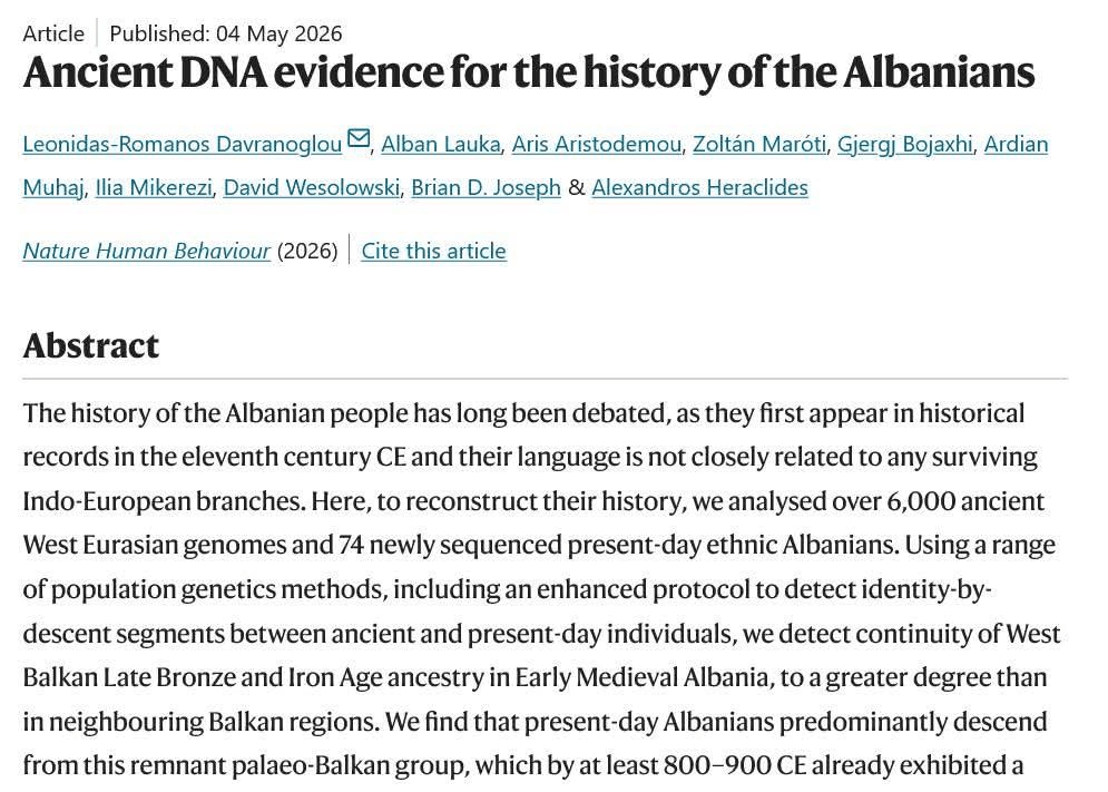 Ancient DNA evidence for the history of the Albanians