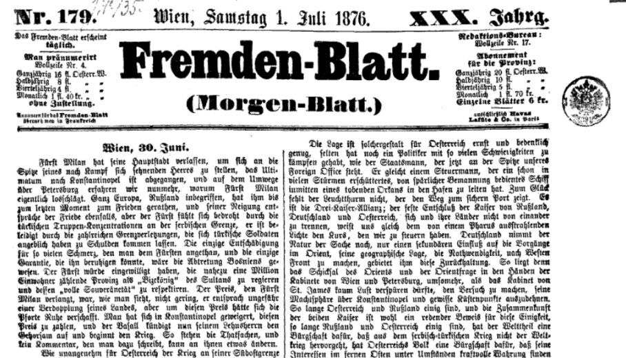 Serbian Military Demoralization in Zajecar and Timok in 1876; A Reported Account in the Fremden Blatt