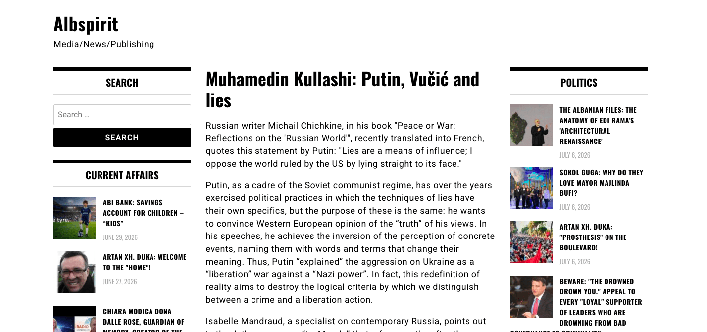 Muhamedin Kullashi: Putin, Vučić and lies
