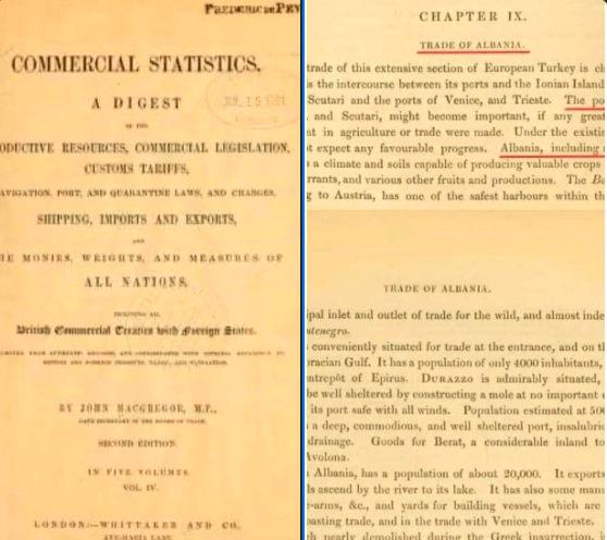 British Commercial Legislation in 1850: Prevesa and Arta is part of Albania