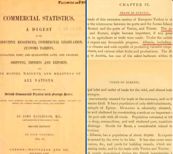 British Commercial Legislation in 1850: Prevesa and Arta is part of Albania
