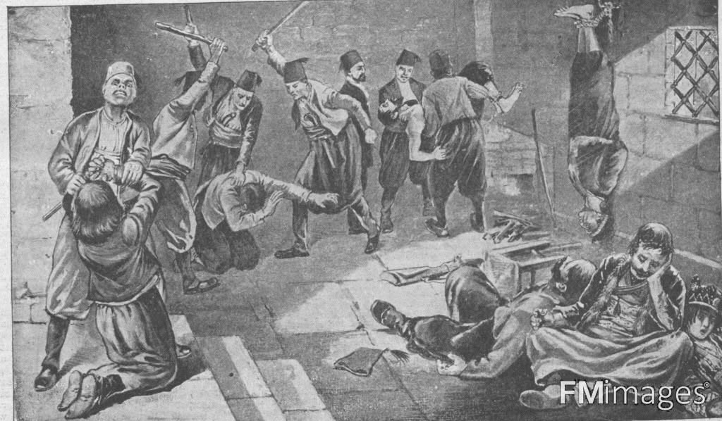 Skopje 1903; Albanian rebels imprisoned, being tortured by the Ottoman Turks, in one of the prisons of Skopje