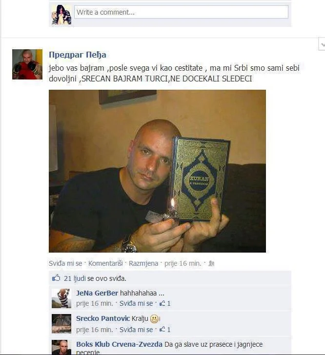 Serbian activist Predrag Pegja Qosovic from Belgrad burns the Quran (Photo)