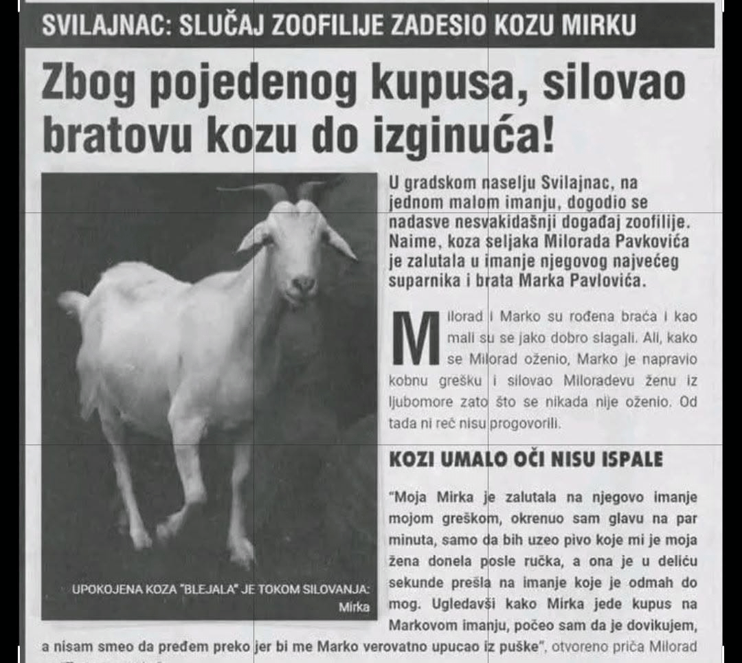 Serbian Zoophilia in Svilajnac of Pomoravlje and the abused goat Mirka