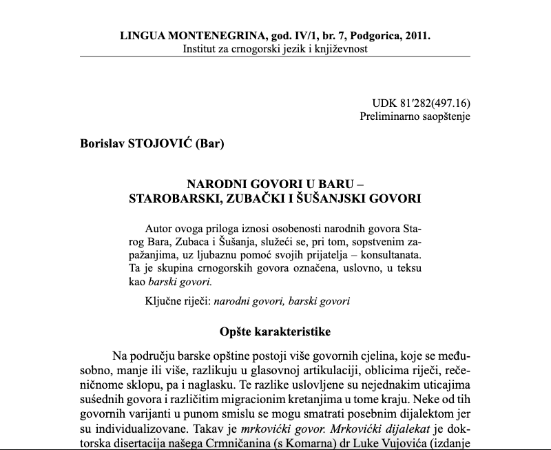 Albanian Substrata beneath the dialects of Tivar, Spič (Spizza), Zupci, Šušanj (Shushanjë): Onomastics, Toponymy, and the Slavicization of Southern Montenegro