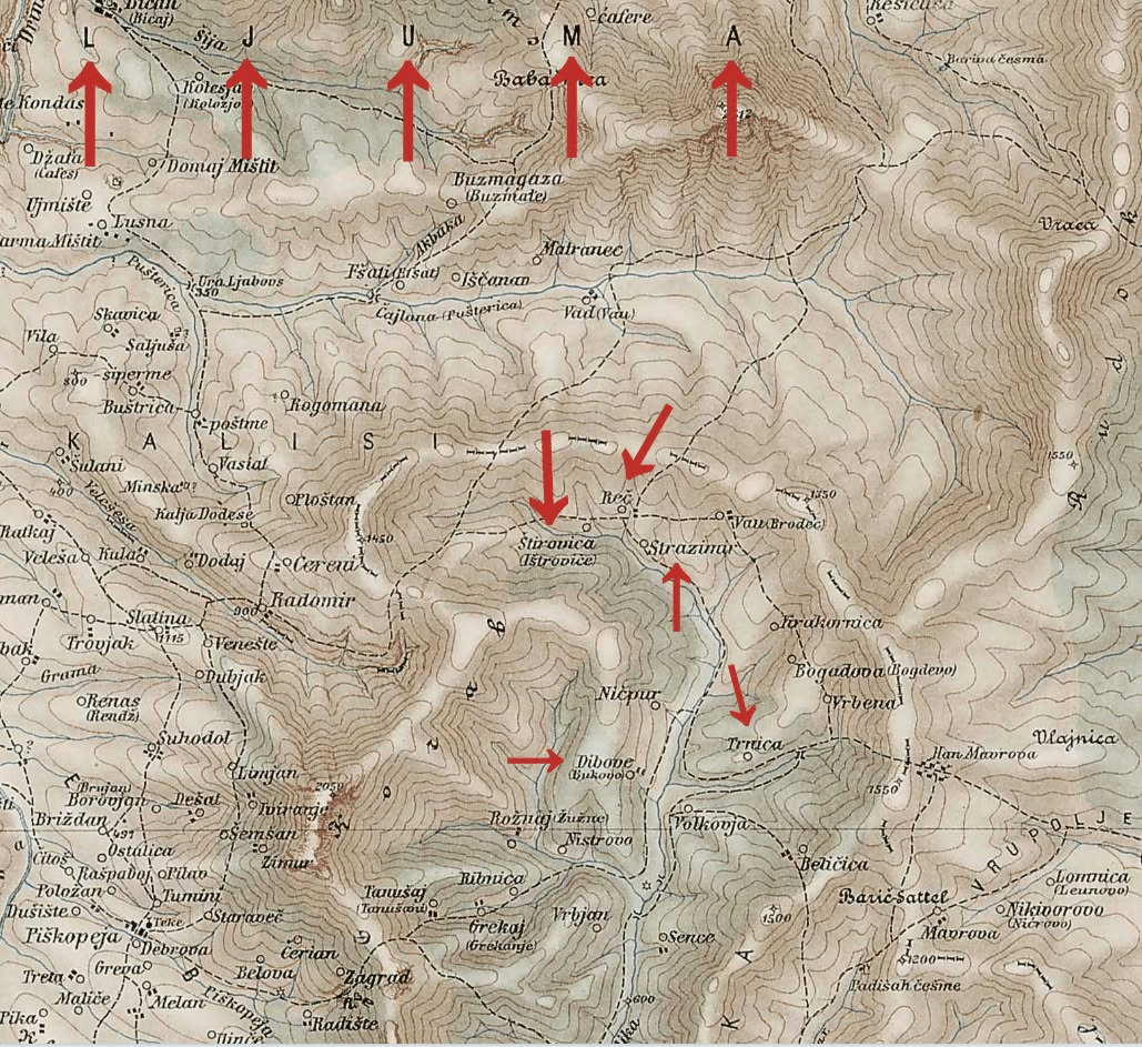 The Albanian villages of Shtiravica, Reçi, D'bova, Leskova and Tarrnica which were destroyed by invading Serbian forces in 1912