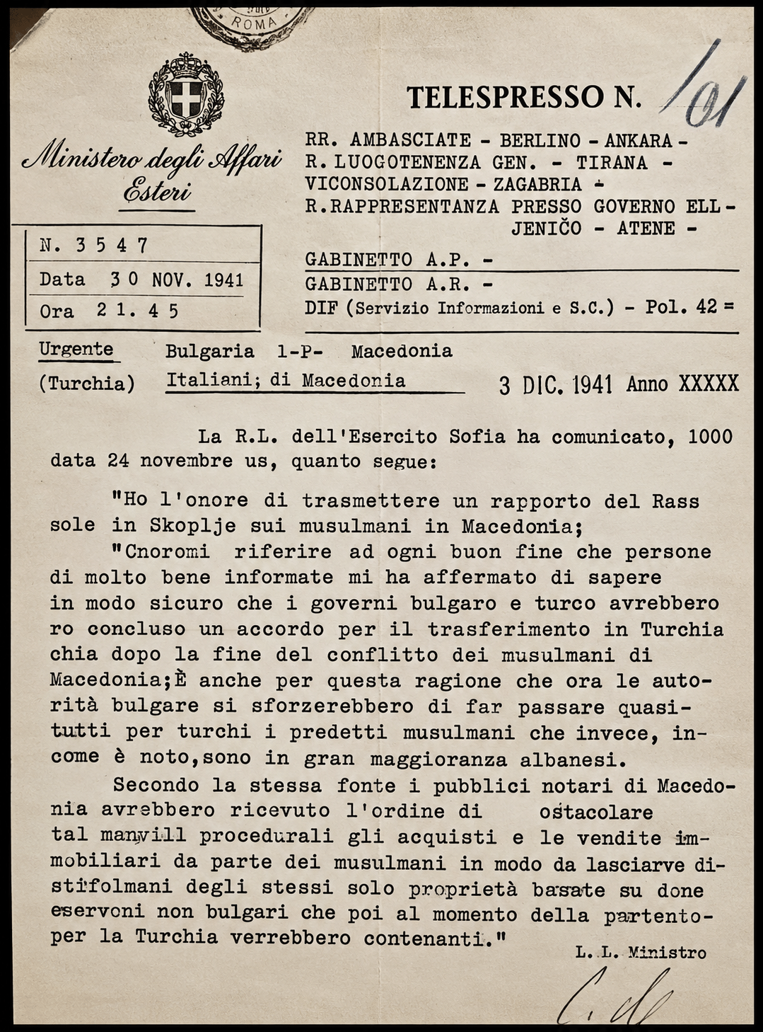 The project for the ethnic cleansing of Muslim Albanians from Skopje and other cities in Northeastern Macedonia in 1941