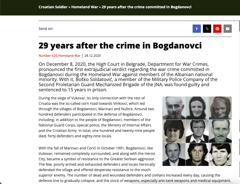 29 years after the Serbian crimes against Croatians in Bogdanovci