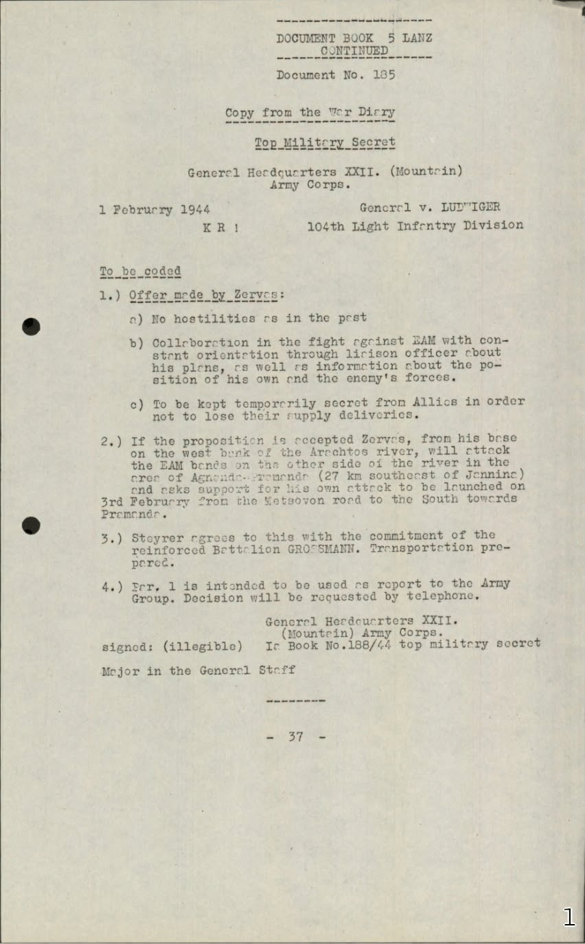 The secret agreement between the German Nazis and Napoleon Zervas’s EDES army on February 1, 1944