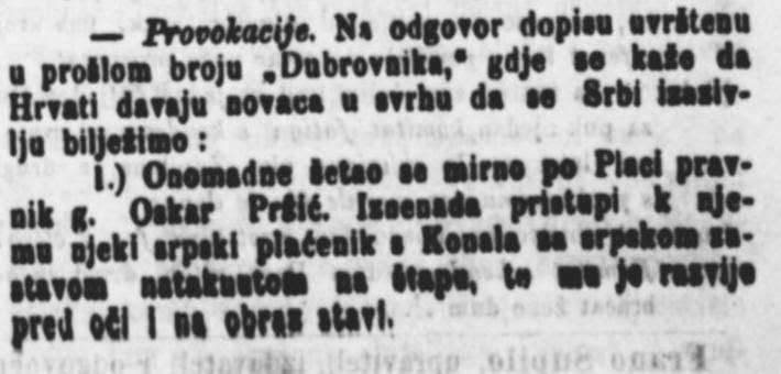 Newspaper “Crvena Hrvatska” on Serbian attacks against the inhabitants of Dubrovnik in September 1892